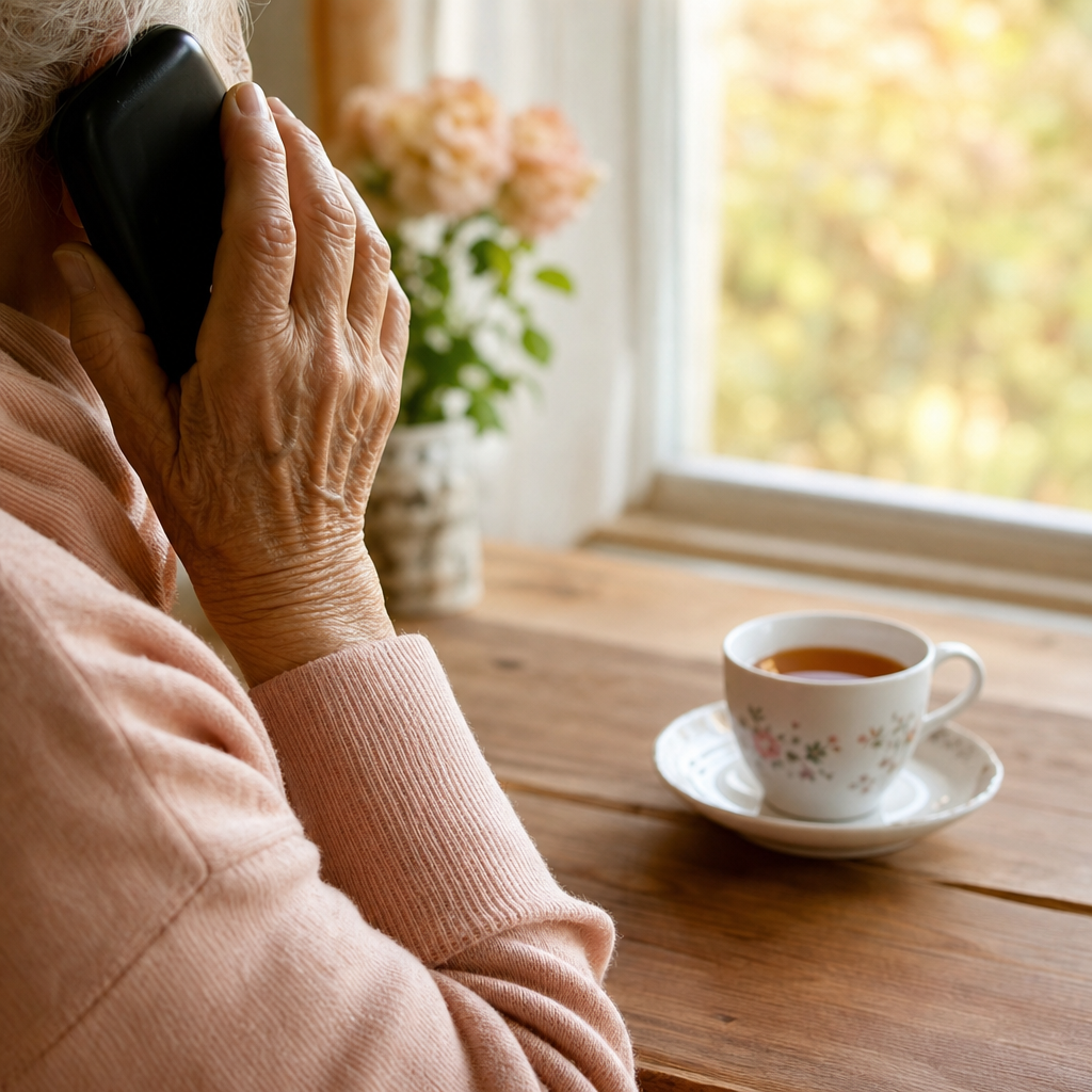 loneliness statistics worldwide — a person holding a phone and a warm cup of tea by a window