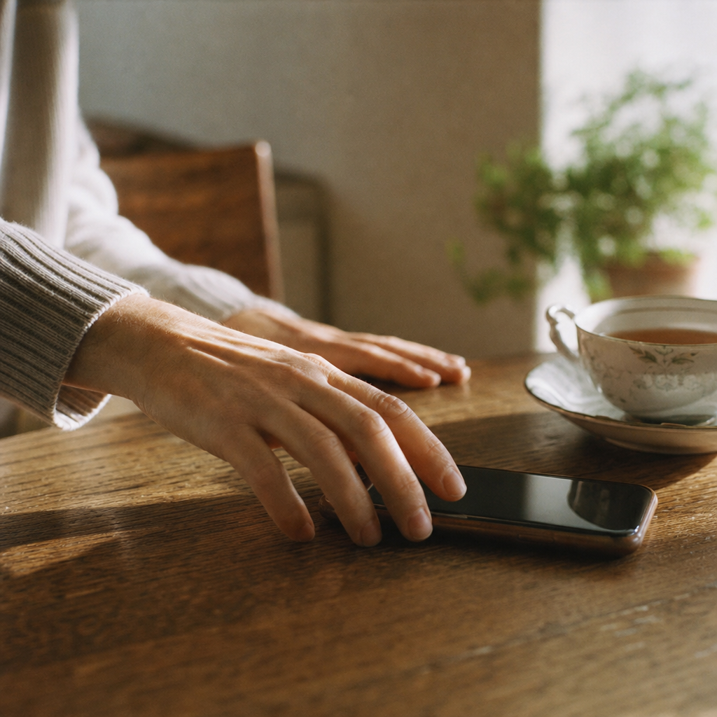 loneliness and depression — a hand reaching for a phone on a kitchen table to call someone for support
